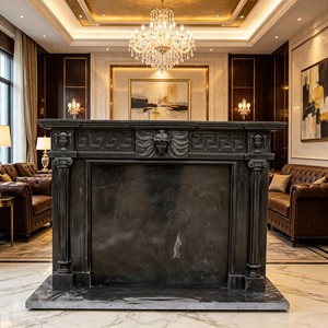 Cheminée autoportante en pierre légère de style gothique classique, <span class=keywords><strong>avec</strong></span> décorations géométriques en treillis sculpté - Product Image 6