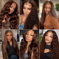 Perruque de cheveux humains vierges brésiliens 13x4, dentelle HD transparente, cuticules alignées, ondulations profondes, sans colle, brun chocolat, longue, bouclée, non traitée