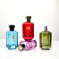 Flacon de parfum de luxe 100 ml en verre coloré à coupe octogonale, avec logo personnalisé, impression sérigraphique, pulvérisateur à pompe, diffuseur à bâtonnets, parfum