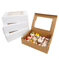 Boîte à gâteau en papier kraft personnalisée en gros avec fenêtre festonnée, couvercle à rabat et insert séparateur, emballage de desserts à 2, 4, 6 ou 12 compartiments