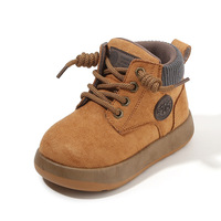 Bottines d'automne au design occidental pour garçons et filles, bottines en daim tendance pour enfants, bottines à semelle souple marron et gris, chaussures d'hiver pour enfants