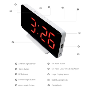 Réveil numérique moderne 12/24H avec grands chiffres, <span class=keywords><strong>piles</strong></span>, ports USB, volume réglable <span class=keywords><strong>pour</strong></span> <span class=keywords><strong>seniors</strong></span> - Product Image 4