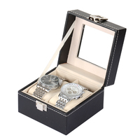 Boîte à montres en cuir PU à 2 emplacements avec fenêtre en verre, étui de présentation double pour montres, boîte d'emballage avec logo personnalisé