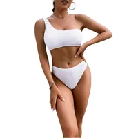 New Trendy Solid One-shoulder Sexy Bikini 2022 Women Swimwear Push Up Bikini Set Thong Two Piece Beachwear Bikini Bather Female