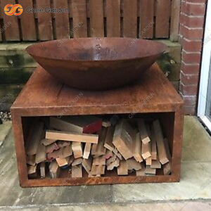 Table de foyer extérieur en acier Corten durable avec rangement pour bûches, foyer de jardin rustique, foyer à bois portable pour patio, CE 9999 BTU - Product Image 6