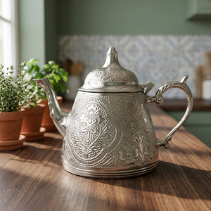 Vintage Metal Tea <b>Pot</b> With <b>Lid</b> And Handle Decorative Floral Design Water <b>Pots</b> Kettles - Product Image 5