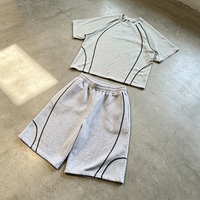 Ensemble de survêtement deux pièces surdimensionné personnalisé pour homme – T-shirt et short rayés en coton, style décontracté et streetwear