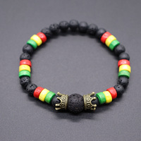 Pulseras Étnicas Africanas Rojas, Amarillas y Verdes, Pulseras Rasta de Jamaica, Pulseras Elásticas de Madera y Piedra de Vidrio, Pulseras con la Bandera de Jamaica, Pulseras con la Letra Jamaica