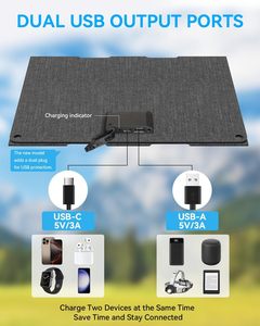 Cargador de Panel Solar de 30W, Portátil y Plegable, con Carga USB-C y USB-A, ETFE IP67 Impermeable, Compatible con Teléfonos Celulares - Product Image 3