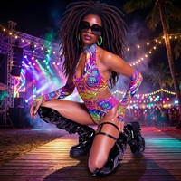 Op maat gemaakte carnavalsmonokini, sexy cut-out J'ouvert maandagmode badpak, private label OEM groothandel voor Miami festival strandkleding