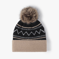 Bonnet personnalisé pour femme en tricot Fair Isle doublé polaire avec pompon, double couche épaisse et revers plié, chaud et tendance pour l'hiver