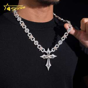 Nuovo arrivo glassato 925 argento Moissanite cubano catena <span class=keywords><strong>con</strong></span> ciondolo a croce di lusso uomini Infinity Cuban Link Moissanite gioielli - Product Image 6