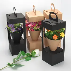 Paper Flower Basket Creative Kraft Paper Flower Gift Box Folding Inserted Flower Basket Paper Box