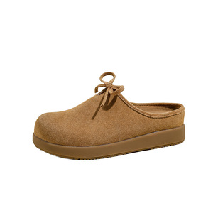 Mules plates en cuir véritable à bout fermé avec nœud, chaussures d'été pour femmes, semelle souple, confortables - Product Image 3