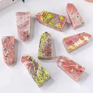 Wholesale crystals wand tower healing stones natural peach blossom stone point for home decoration