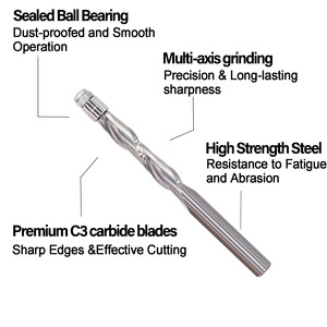 Fresa <span class=keywords><strong>de</strong></span> Recorte Plano - Espiral <span class=keywords><strong>de</strong></span> Corte Ascendente <span class=keywords><strong>de</strong></span> Carburo Sólido con Guía <span class=keywords><strong>de</strong></span> Rodamiento <span class=keywords><strong>de</strong></span> <span class=keywords><strong>Dos</strong></span> Filos para Recorte <span class=keywords><strong>de</strong></span> Patrones <span class=keywords><strong>de</strong></span> Madera, Vástago <span class=keywords><strong>de</strong></span> 1/4\" (6 mm) - Product Image 6