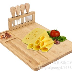 Juego de Tabla de Quesos de Madera con Cuchillos Rectangular 39.5x29.5x4.5 Cm para Fiestas y Uso Doméstico - Product Image 1