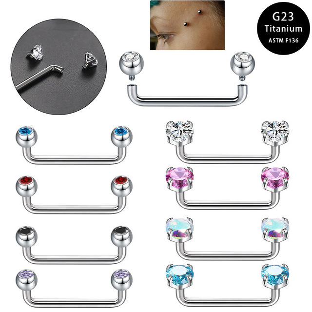 14G CZ Micro Body Jewelry Implant Grade Titanium Internally Thread Barbell Dermal Anchor Crystal Gem Surface Double-headed Nail