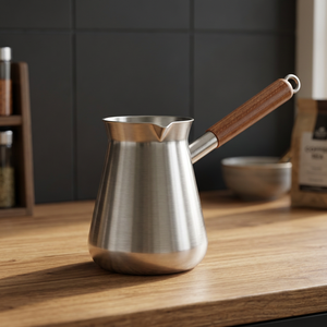 Modern Eco-Friendly Hammered Copper <b>Turkish</b> Coffee <b>Pot</b> with Stainless Steel Lining and Wooden Handle - Product Image 3