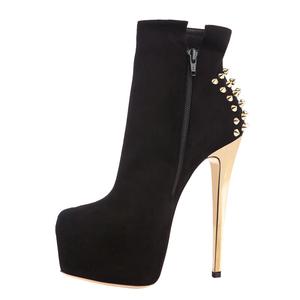 XINZI pioggia stivali da donna personalizzati di alta qualità <span class=keywords><strong>con</strong></span> cerniera in pelle scamosciata nera fino <span class=keywords><strong>a</strong></span> <span class=keywords><strong>tacco</strong></span> alto da 16cm stivaletto da donna <span class=keywords><strong>con</strong></span> rivetto - Product Image 1