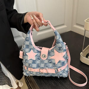 Nouveau sac à bandoulière Denim pour femmes pour femmes à la mode étoile à cinq branches Punk Hottie Style sac croissant polyvalent - Product Image 2