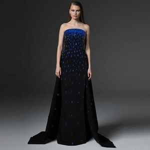 OUDINA Nuevo Vestido Largo Maxi de Noche Elegante con Cuentas y Diamantes Azules, sin Tirantes, Talla Grande - Product Image 1