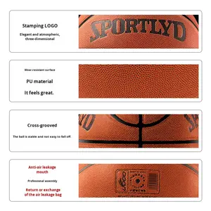 Ballon de basket-ball personnalisé avec logo SPORTLYD, revêtement en PU résistant à l'usure, norme internationale n° 7 et n° 5, pour adultes et enfants, vente en gros - Product Image 2