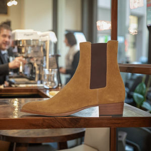 รองเท้าบูทเชลซีหนังแท้สำหรับผู้ชายหัวแหลมรองเท้าบูทสั้นผ้ายีนส์สไตล์อังกฤษยุโรปและอเมริกา - Product Image 2