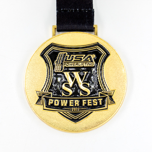 Custom 3D Weightlifting Powerlifting <strong>Medal</strong> Commemorative <strong>Zinc</strong> <strong>Alloy</strong> Award with Ribbon Lanyard Hanger Metal <strong>Material</strong> - Product Image 1