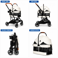 Poussette pliable pour animaux de compagnie à une main T902, cadre noir, poussette pour chien et chat, roues amortissantes, doublure lavable, porte-gobelet, 20 kg