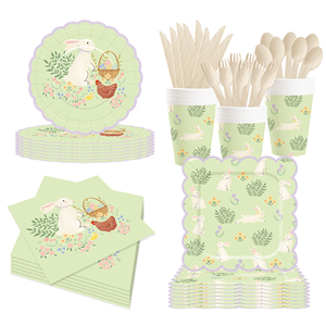 DAMAI Happy <b>Easter</b> Theme Table Decorations <b>Kit</b> Light Green Disposable Paper Plates Banner Napkin Party Tableware Set - Product Image 2