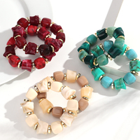 Bracelet élastique tendance 2026 avec perles carrées irrégulières couleur marbre, accessoires scintillants imprimé léopard et entretoise dorée FS