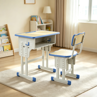 Ensemble de bureau et chaise d'étude pour enfants en métal réglable en hauteur, table d'école ergonomique pour la salle de classe ou la maison