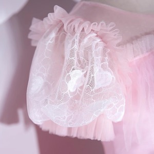 Pink Off The Shoulder Evening Gown Empire Waist Tutu Skirt Sweet Puff Sleeves For Wedding Party Coming Of Age Ceremony - Product Image 3