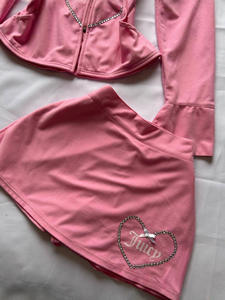 Conjunto de Dos Piezas de Ropa para Mujer Peeqi, Chaqueta Sexy con Pedrería, Hombros Descubiertos, Cremallera, Manga Larga, Falda Mini Ajustada, Casual y Elegante - Product Image 4