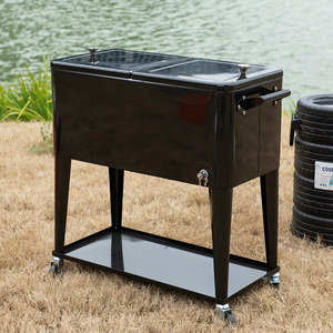 Chariot isotherme à roulettes en métal noir avec robinet <span class=keywords><strong>de</strong></span> vidange intégré et poignée latérale, glacière mobile pour barbecue en extérieur - Product Image 1