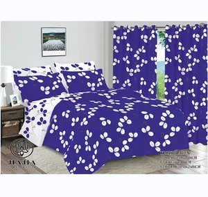 Home textiles Jimmy 100% cotton 6pcs bed sheet set with curtains and pillow case lit 3 places drap de lit en coton bedding sets