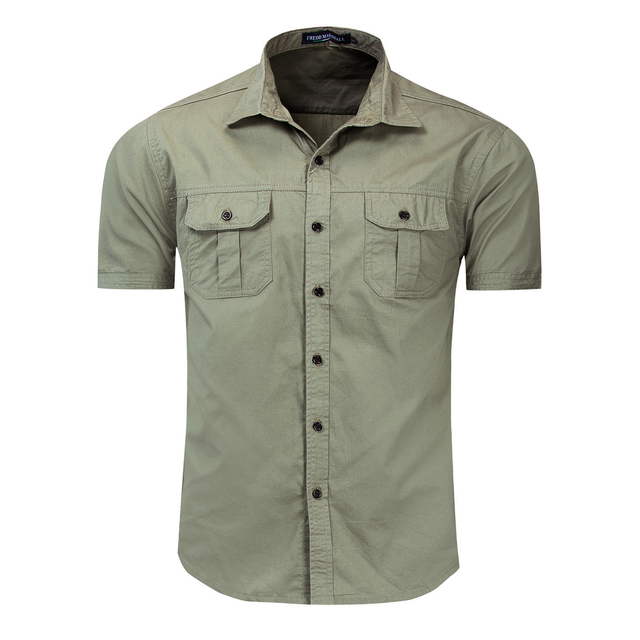 High Quality Utility Shirt Men Short Sleeve 100% Cotton Safari Shirt with Multiple Pockets