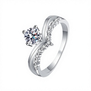 Dainty Hot Sale <b>925</b> Sterling <b>Silver</b> Wedding <b>Ring</b> Princess Crown 0.5ct Vvs1 Moissanite Diamond Trendy Bridal <b>Ring</b> - Product Image 3