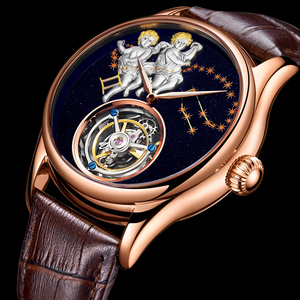 Montre mécanique de luxe Gemini Tourbillon, cadran squelette à remontage manuel avec bracelet en cuir de qualité supérieure - Product Image 1