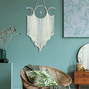 <span class=keywords><strong>Acchiappasogni</strong></span> Boho Grande Fatto a Mano, Decorazione Murale a Tripla Luna in Corda di Cotone Bianca Intrecciata Macramè - Product Image 6