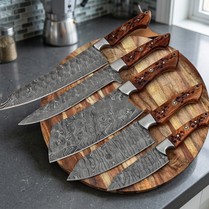 Ensemble de couteaux de chef en acier carbone Damas moderne, écologique, de qualité supérieure, 5 pièces, ambidextres, forgés à la main - Product Image 3