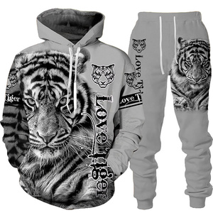 Nouvel ensemble de survêtement sportif 2 pièces avec sweat à capuche imprimé tigre 3D, vêtements pour hommes automne et hiver - Product Image 2