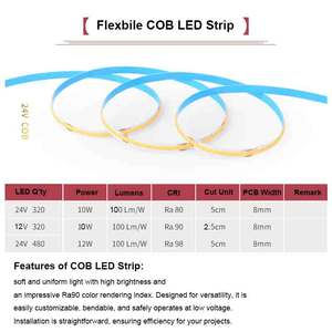 Concurrerend geprijsde 320LED/<span class=keywords><strong>m</strong></span> 24V 32,8ft flexibele USB-aangesloten lichtkettingen IP33 CRI90 COB Epistar IC 8mm PC - Product Image 5