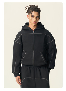 Nouvelle collection 2026 : Ensemble sportif homme tendance – Sweat à capuche ample et pantalon épais en velours de couleur unie - Product Image 2