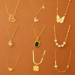 MW无光泽18k PVD 316l低过敏性贝壳心形蝴蝶罗马数字不锈钢项链镀金饰品 - Product Image 1