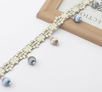Cinta de Encaje con Borlas de Perlas Elegantes y Flecos de 2.2cm, Cinta Floral para Manualidades, Costura, Cortinas, Sofás, Almohadas y Decoración del Hogar