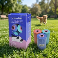 Sacs à crottes pour chien Eco-clean 2 couleurs sans impression, ouverture facile, boîte de sacs à crottes pour chien écologiques, 8 rouleaux