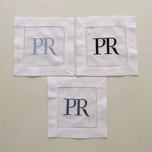 ผ้าเช็ดปากผ้าลินินพร้อมผ้าเย็บริมเย็บปักลายสำหรับงานค็อกเทลผ้าเช็ดปากลายอักษรย่อพร้อมดีไซน์ชายเสื้อแบบยุโรป - Product Image 4