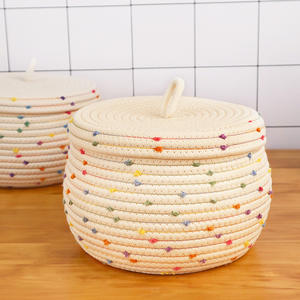 Petits paniers ronds tissés en corde de coton décoratifs à <span class=keywords><strong>pompon</strong></span> arc-en-ciel coloré avec couvercles pour organiser - Product Image 4